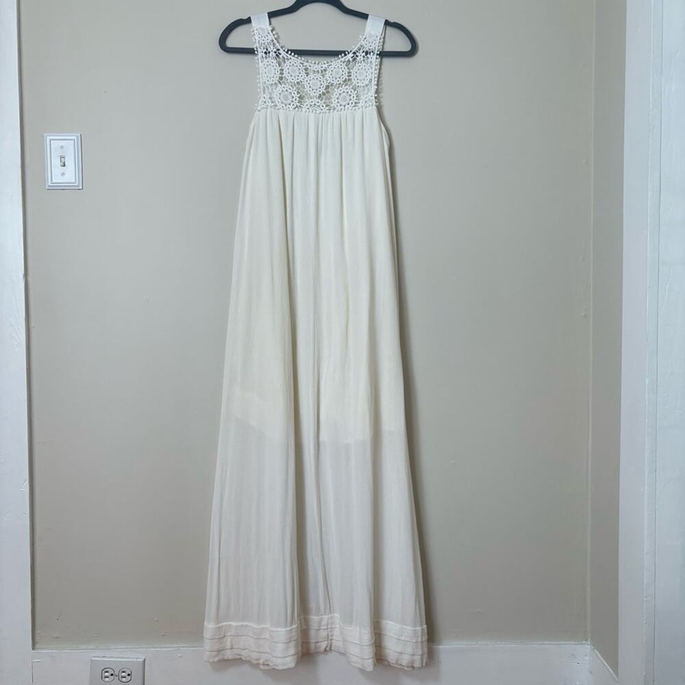 ASOS Ivory Crochet Chest Flowy Maxi Dress SZ 6 Boho Romantic Cottagecore